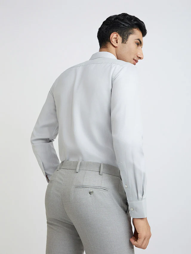 Park Avenue Grey Structure Slim Fit Cotton Blend Formal Shirt - Image 4