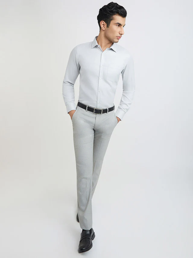 Park Avenue Grey Structure Slim Fit Cotton Blend Formal Shirt - Image 5