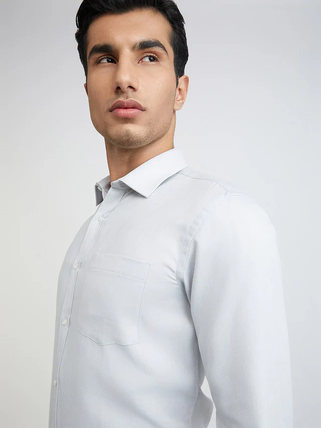 Park Avenue Grey Structure Slim Fit Cotton Blend Formal Shirt - Image 6