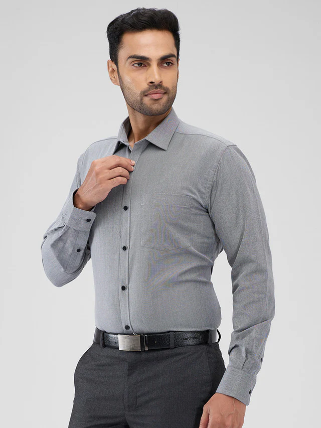 Park Avenue Grey Structure Slim Fit Cotton Blend Formal Shirt - Image 3