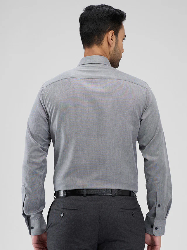 Park Avenue Grey Structure Slim Fit Cotton Blend Formal Shirt - Image 4