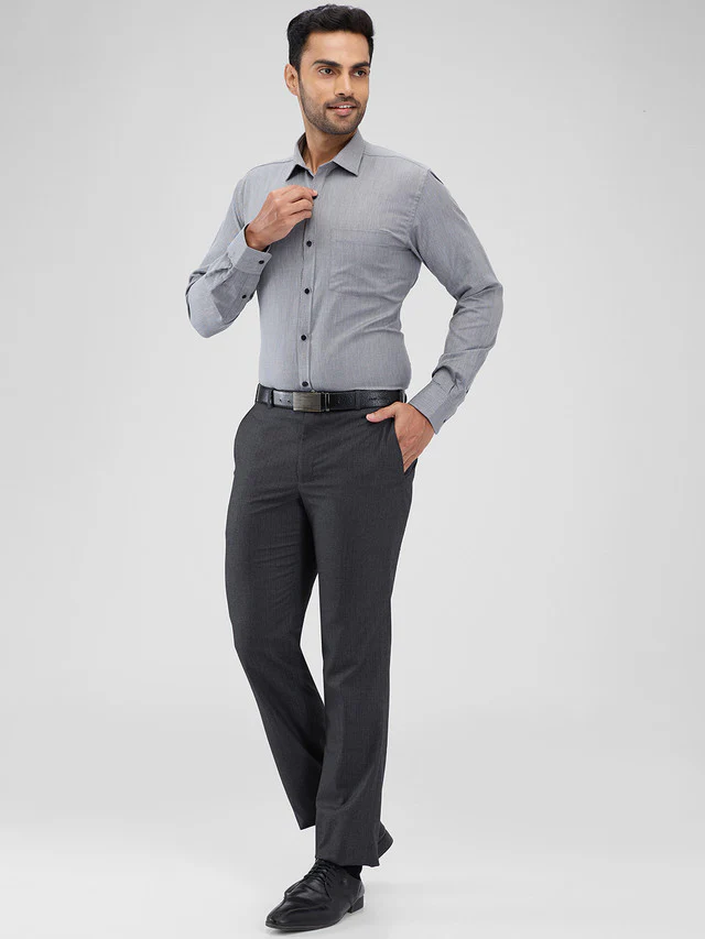 Park Avenue Grey Structure Slim Fit Cotton Blend Formal Shirt - Image 5