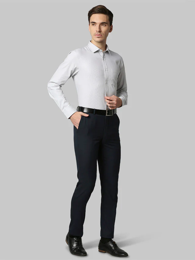 Park Avenue Grey Structure Slim Fit Cotton Formal Shirt - Image 5
