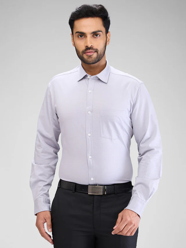 Park Avenue Grey Structure Slim Fit Cotton Formal Shirt
