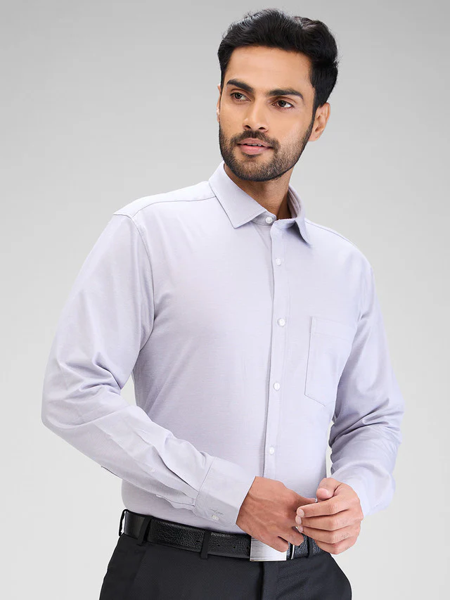 Park Avenue Grey Structure Slim Fit Cotton Formal Shirt - Image 2