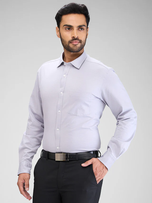 Park Avenue Grey Structure Slim Fit Cotton Formal Shirt - Image 3