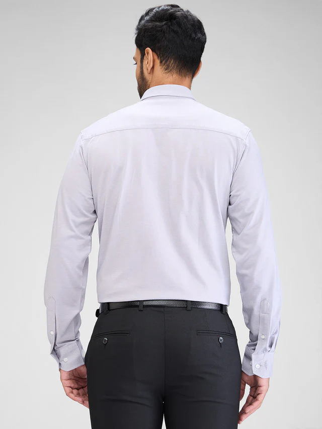 Park Avenue Grey Structure Slim Fit Cotton Formal Shirt - Image 4