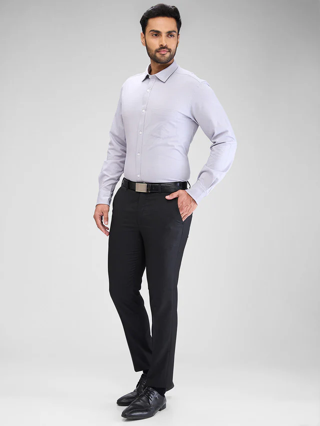Park Avenue Grey Structure Slim Fit Cotton Formal Shirt - Image 5