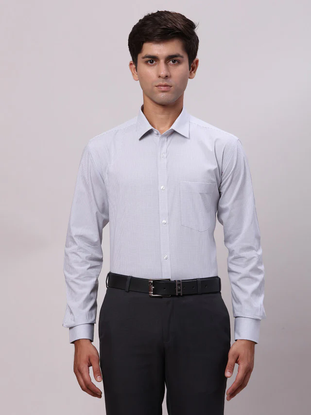 Park Avenue Grey Structure Slim Fit Cotton Formal Shirt