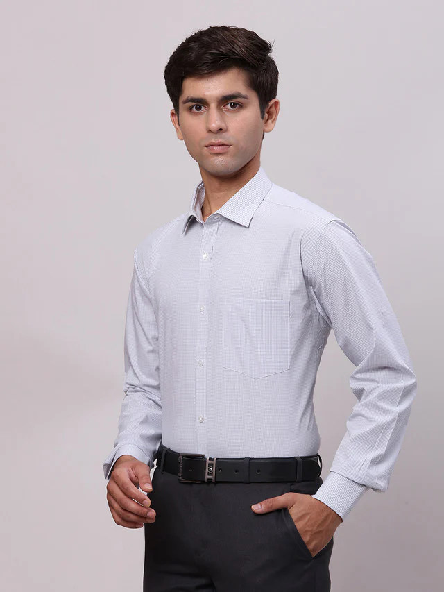 Park Avenue Grey Structure Slim Fit Cotton Formal Shirt - Image 3