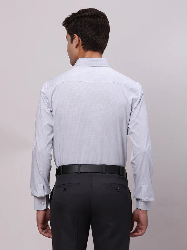 Park Avenue Grey Structure Slim Fit Cotton Formal Shirt - Image 4