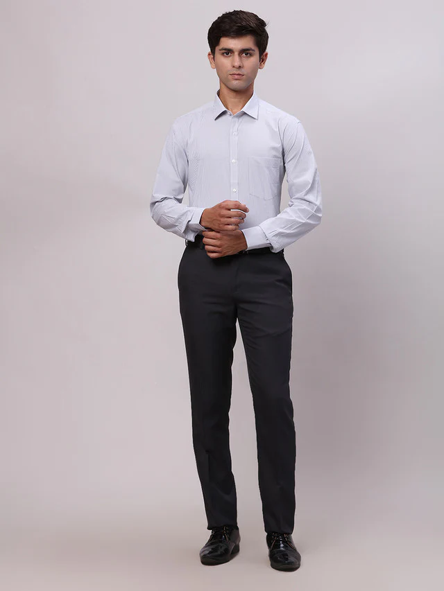 Park Avenue Grey Structure Slim Fit Cotton Formal Shirt - Image 5