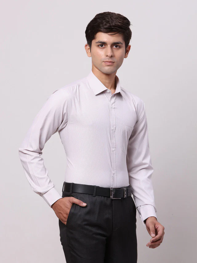 Park Avenue Grey Structure Slim Fit Full Sleeve Cotton Blend Shirt - Image 2