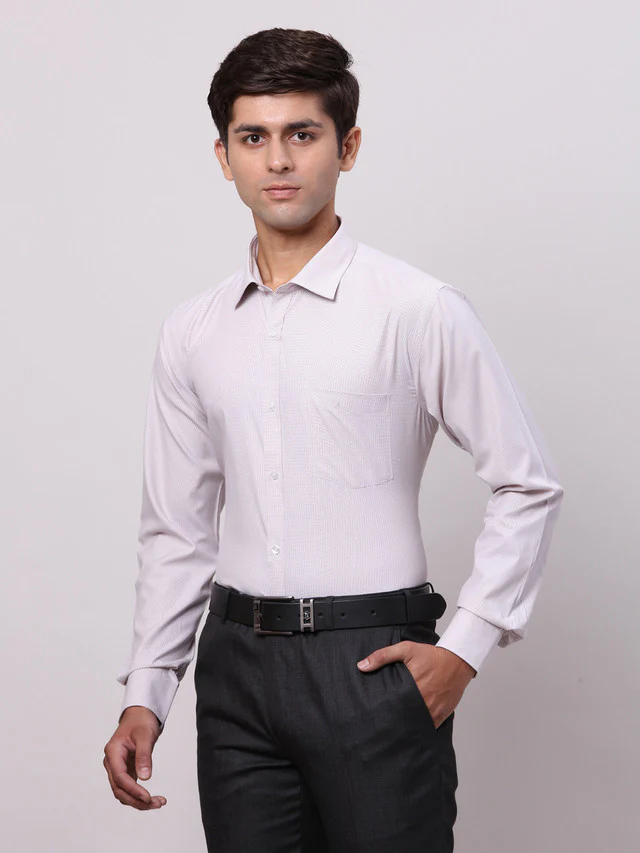 Park Avenue Grey Structure Slim Fit Full Sleeve Cotton Blend Shirt - Image 3