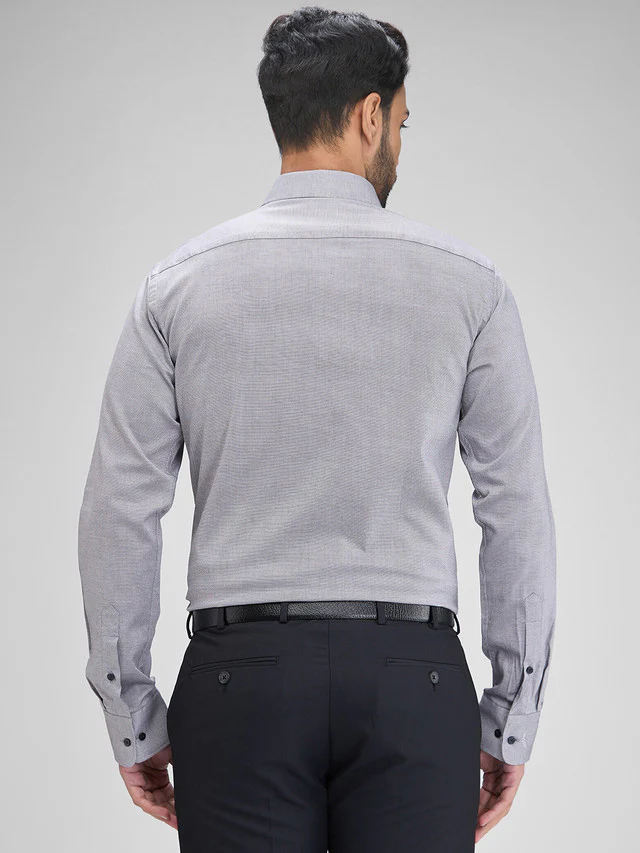 Park Avenue Grey Structure Slim Fit Full Sleeve Cotton Shirt - Image 4