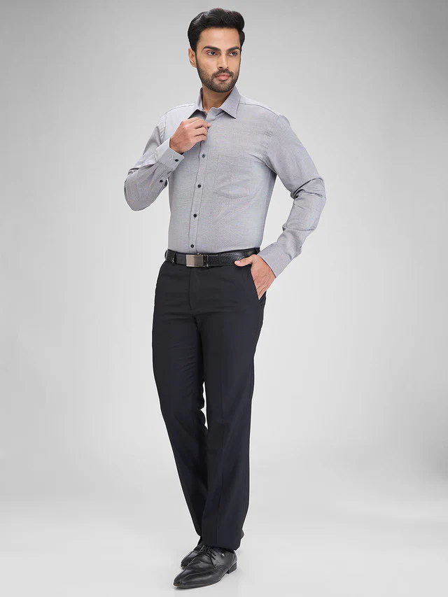 Park Avenue Grey Structure Slim Fit Full Sleeve Cotton Shirt - Image 5