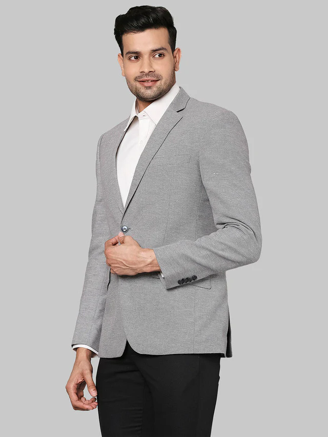 Park Avenue Grey Structure Super Slim Fit Cotton Blend Blazer - Image 3