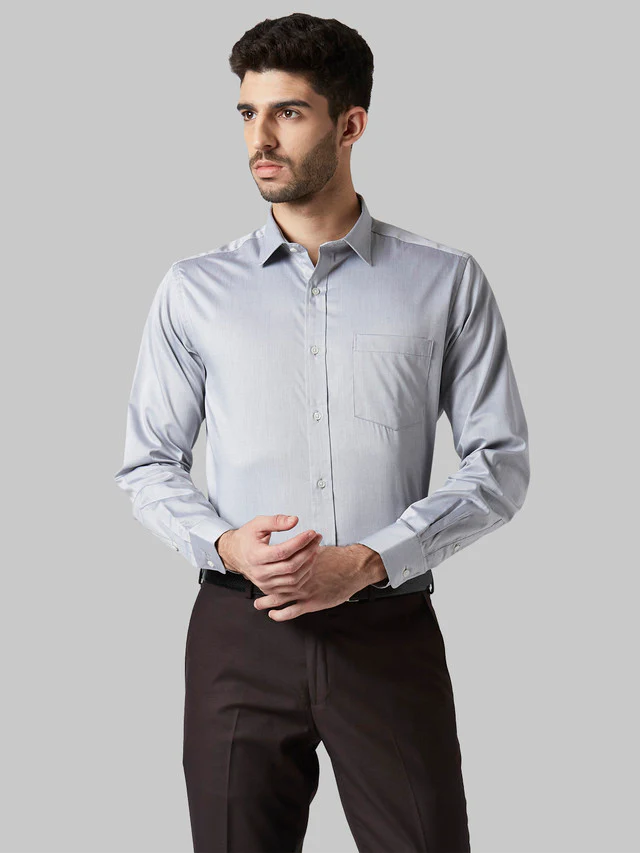 Park Avenue Grey Twill Regular Fit Cotton Formal Shirt