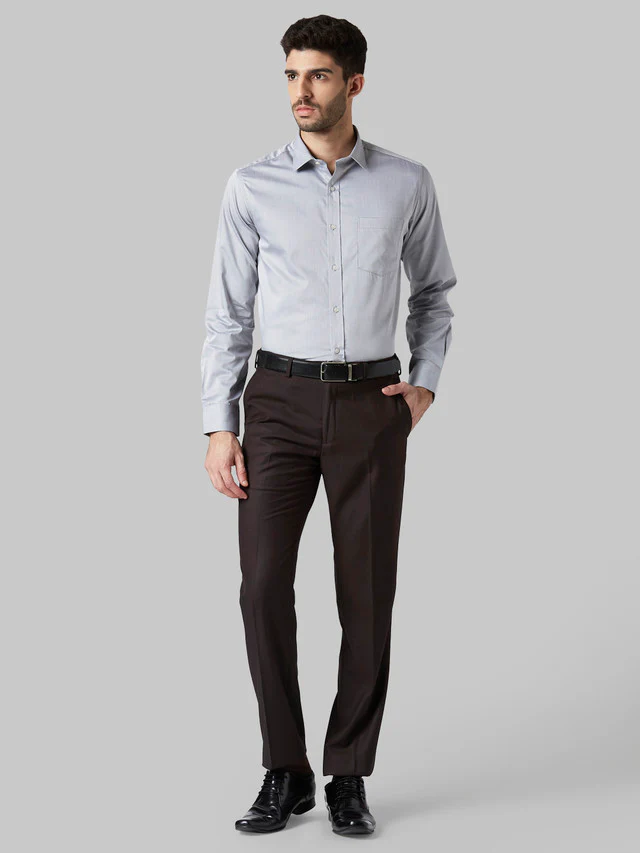 Park Avenue Grey Twill Regular Fit Cotton Formal Shirt - Image 5