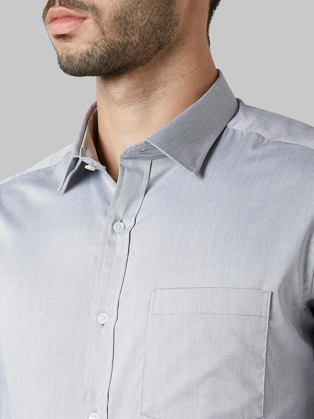 Park Avenue Grey Twill Regular Fit Cotton Formal Shirt - Image 6