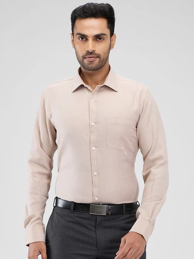 Park Avenue Khaki Structure Slim Fit Cotton Blend Formal Shirt