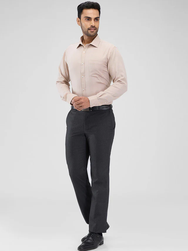 Park Avenue Khaki Structure Slim Fit Cotton Blend Formal Shirt - Image 5