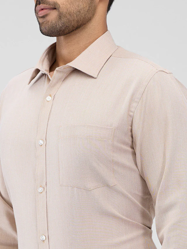 Park Avenue Khaki Structure Slim Fit Cotton Blend Formal Shirt - Image 6