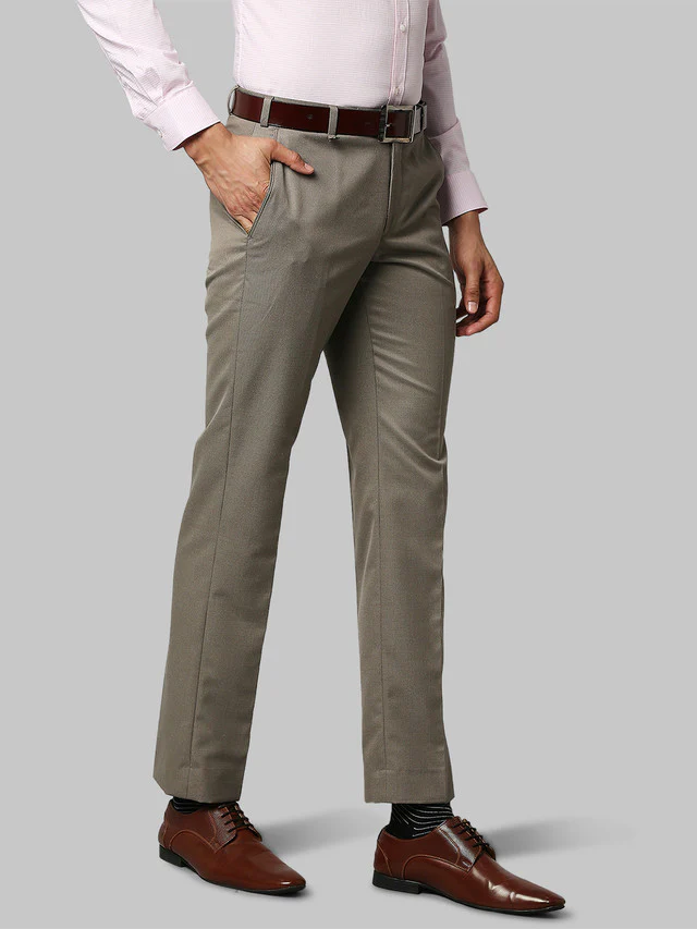Park Avenue Khaki Structure Smart Fit Polyester Blend Trouser - Image 2