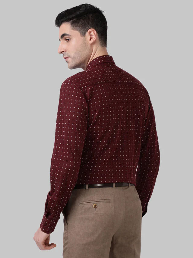 Park Avenue Maroon Printed Slim Fit Cotton Blend Formal Shirt - Image 4