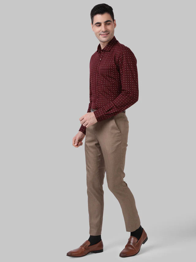 Park Avenue Maroon Printed Slim Fit Cotton Blend Formal Shirt - Image 5