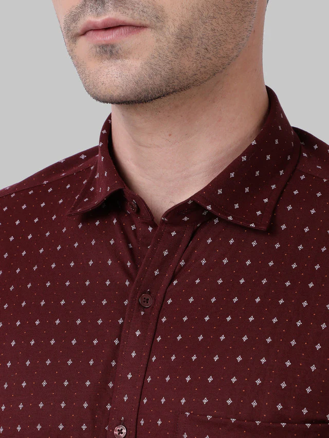 Park Avenue Maroon Printed Slim Fit Cotton Blend Formal Shirt - Image 6