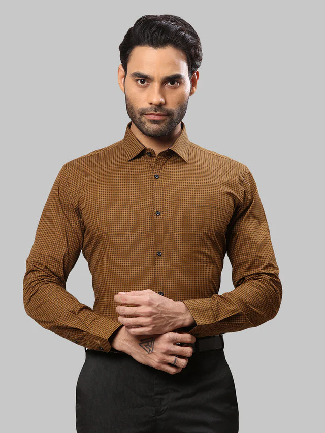 Park Avenue Maroon Printed Slim Fit Cotton Formal Shirt