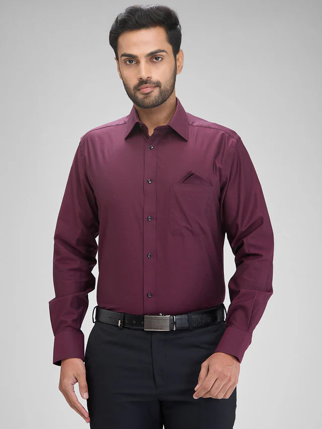 Park Avenue Maroon Solid Luxus Fit Full Sleeve Cotton Shirt