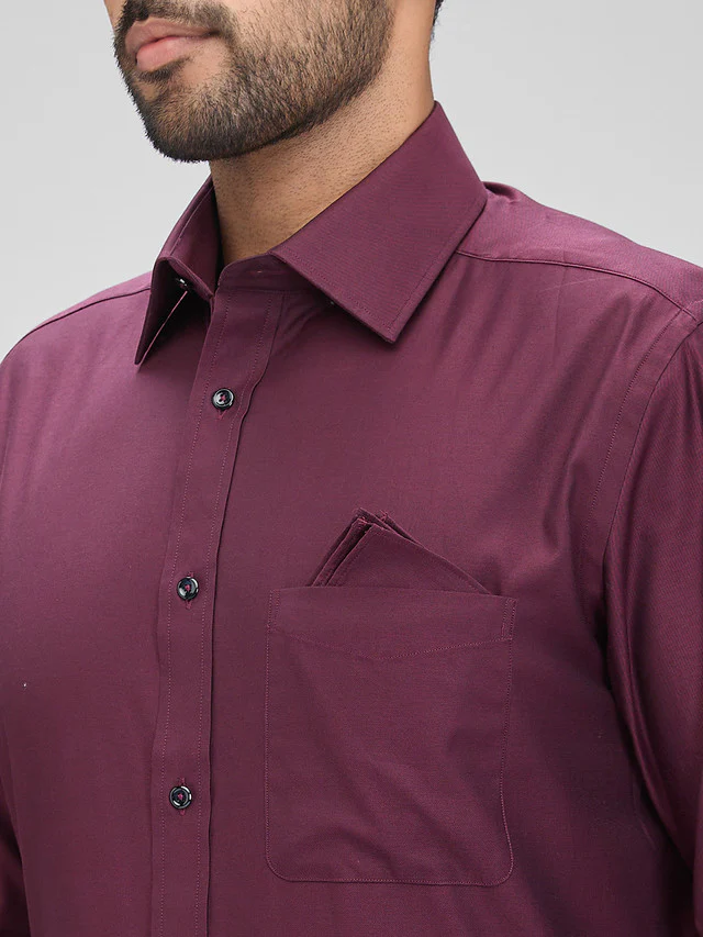 Park Avenue Maroon Solid Luxus Fit Full Sleeve Cotton Shirt - Image 6