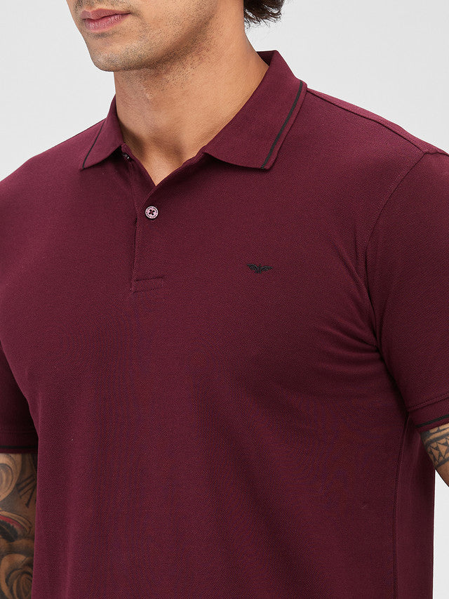 Park Avenue Maroon Solid Slim Fit Cotton Blend T-Shirt - Image 6