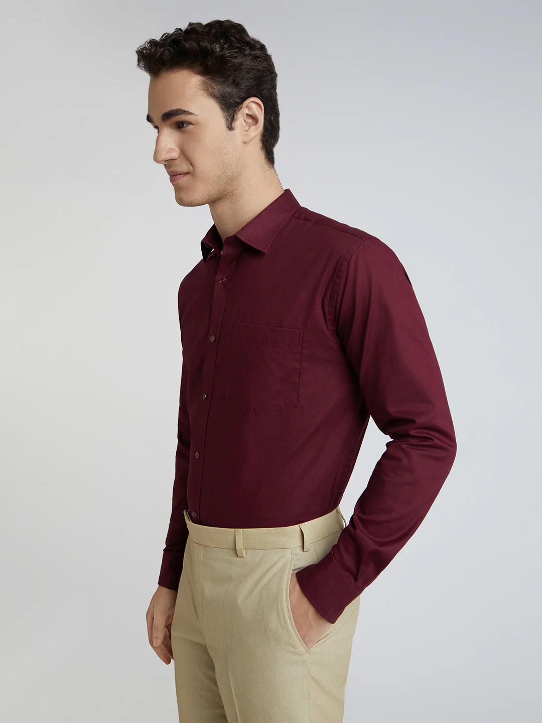 Park Avenue Maroon Structure Slim Fit Cotton Formal Shirt - Image 2