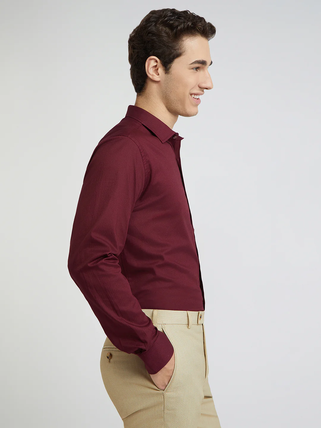 Park Avenue Maroon Structure Slim Fit Cotton Formal Shirt - Image 5