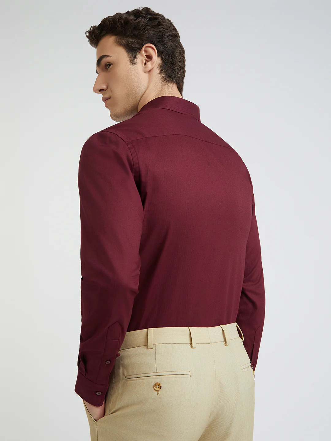 Park Avenue Maroon Structure Slim Fit Cotton Formal Shirt - Image 6