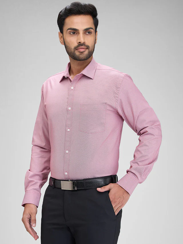 Park Avenue Men Maroon Slim Fit Structure Formal Shirt - Image 3