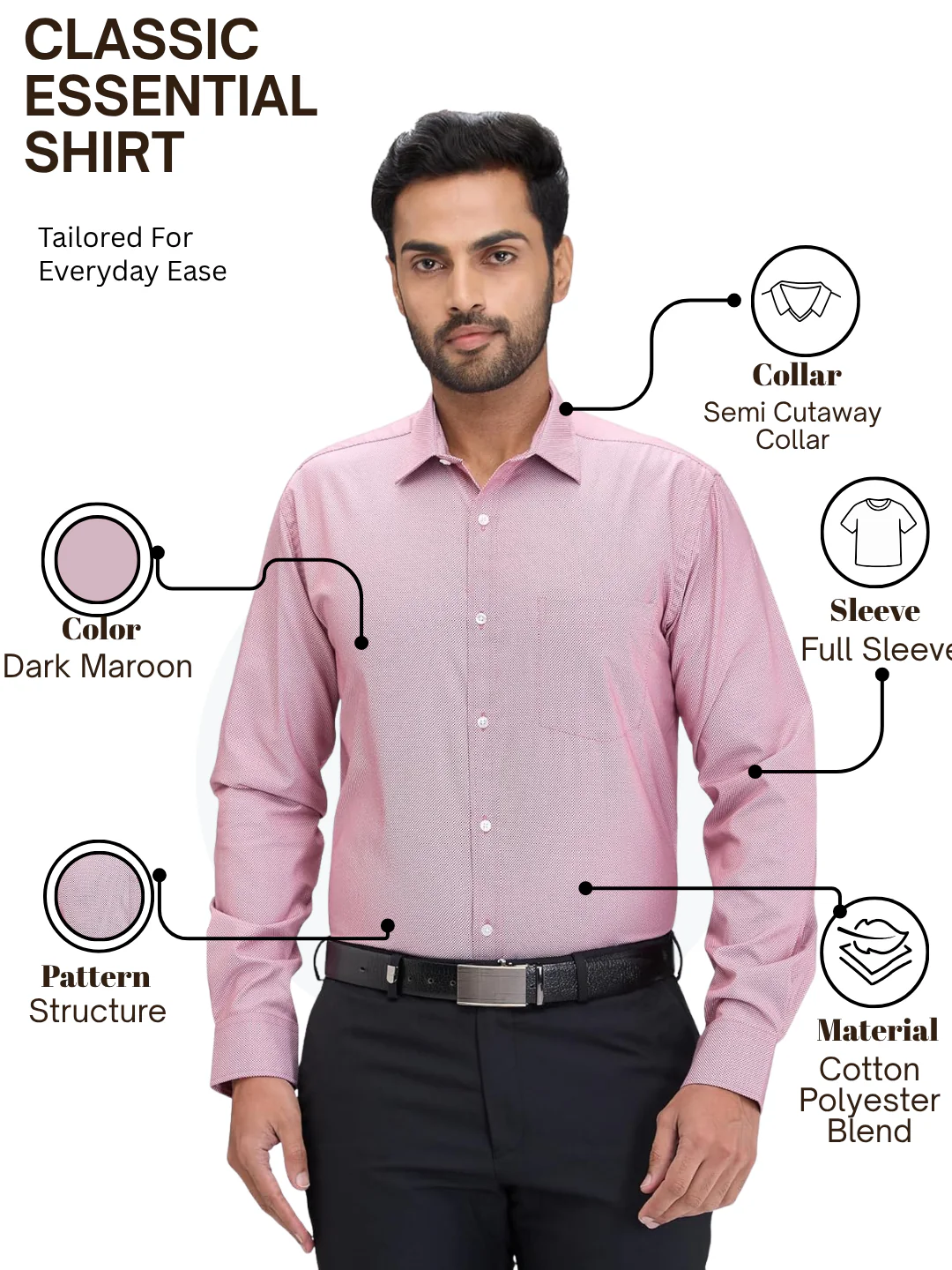 Park Avenue Men Maroon Slim Fit Structure Formal Shirt - Image 4