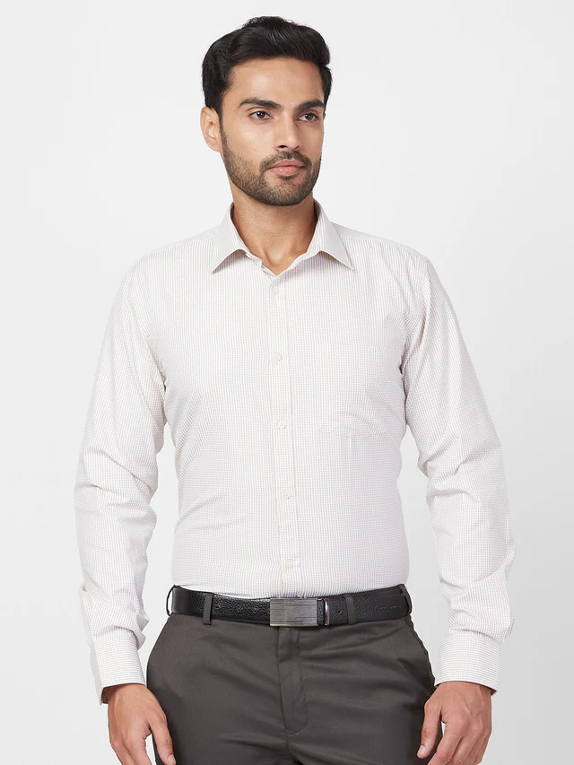 Park Avenue Men White Checkered Slim Fit Polyester Blend Formal Shirt