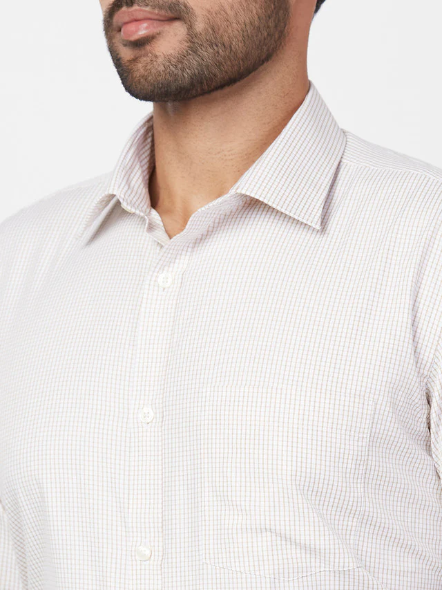 Park Avenue Men White Checkered Slim Fit Polyester Blend Formal Shirt - Image 6