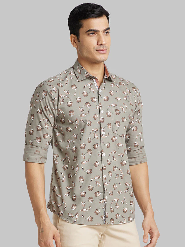 Park Avenue Men Grey Printed Slim Fit Cotton Casual Shirt - Image 2