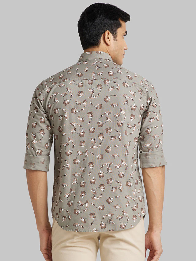 Park Avenue Men Grey Printed Slim Fit Cotton Casual Shirt - Image 4