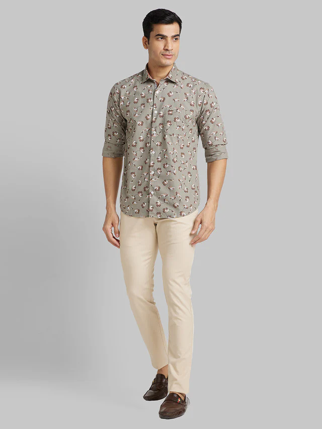 Park Avenue Men Grey Printed Slim Fit Cotton Casual Shirt - Image 5