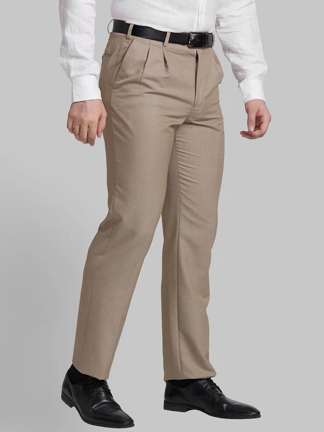 Park Avenue Men Beige Self Design Comfort Fit Trouser - Image 2