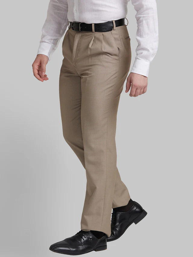 Park Avenue Men Beige Self Design Comfort Fit Trouser - Image 3