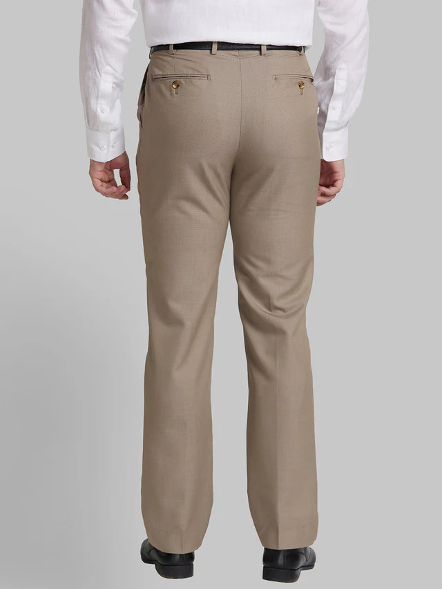 Park Avenue Men Beige Self Design Comfort Fit Trouser - Image 4