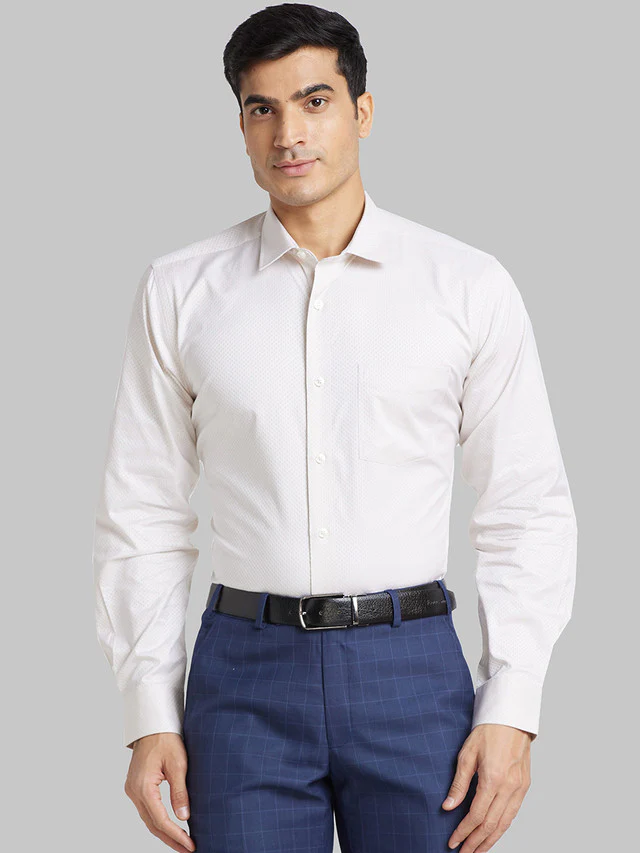 Park Avenue Men Brown Self Design Regular Fit Cotton Formal Shirt