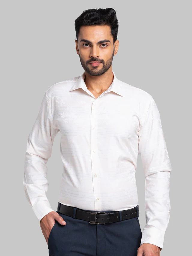 Park Avenue Men Brown Self Design Slim Fit Cotton Formal Shirt